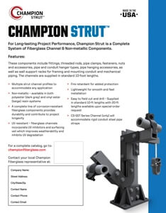 Cover of the Champion Strut™ flyer summarizing fiberglass strut channel benefits